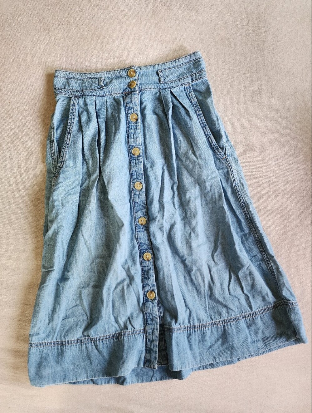 GAP Cotton Light Blue Button-Front Denim Midi Skirt - Picture 1 of 3